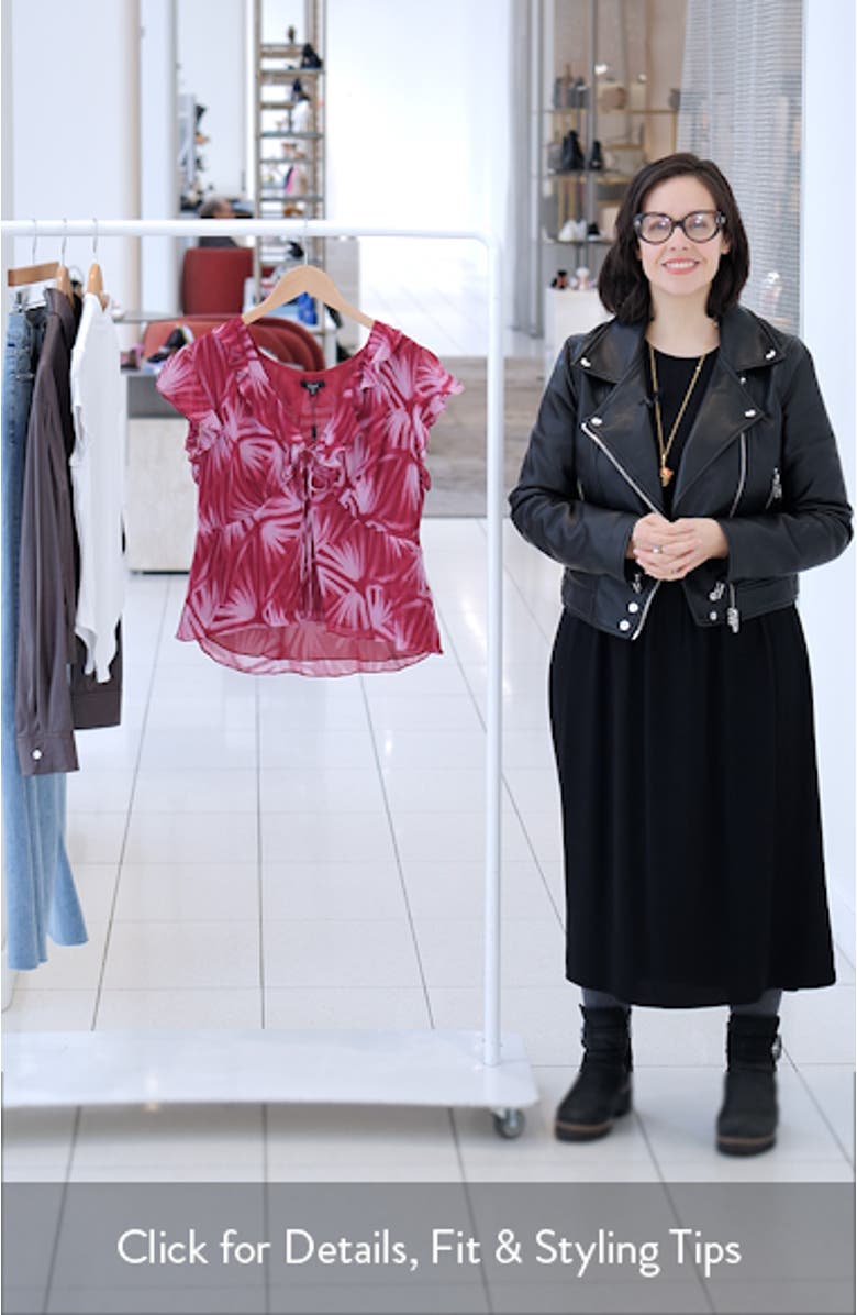 Carmine Frond Print Flutter Sleeve Top, sales video thumbnail