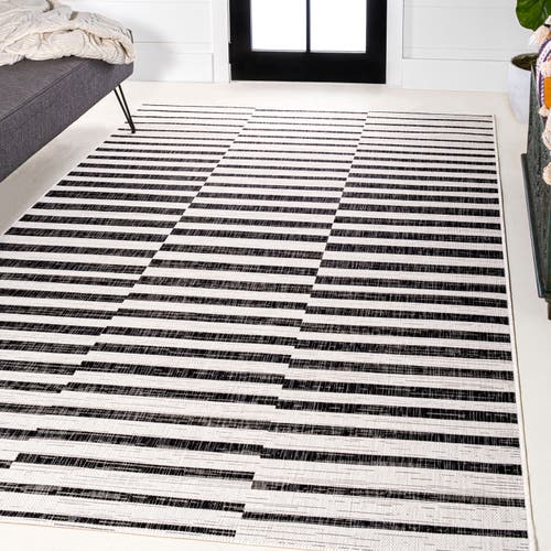 Jonathan Y Sukie Modern Offset Stripe Indoor/outdoor Area Rug In Ivory/black