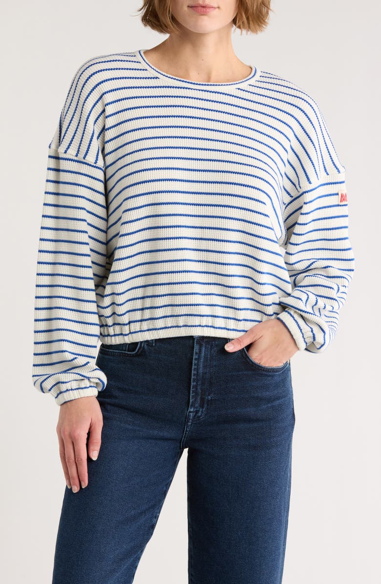 MOTHER Stripe Waffle Stitch Top, Main, color, Cream And Blue -School Daze