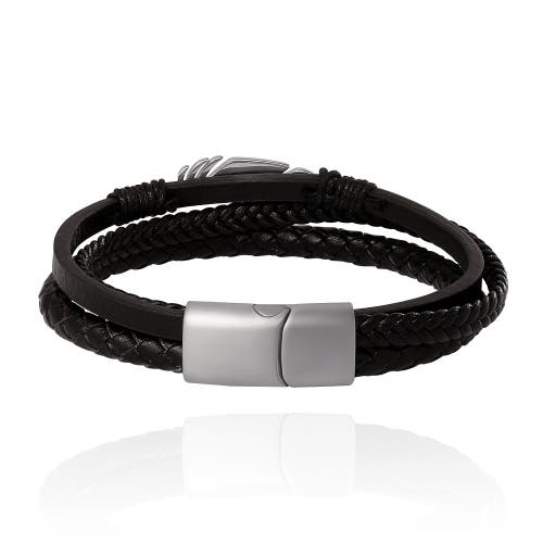 Lucky Brand Triple Row Black Leather Bracelet With Silver Accents In Brown