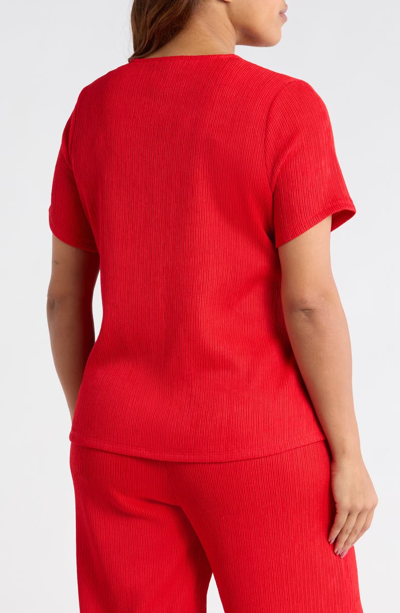 Anne Klein Short Sleeve Knit Button-Up Shirt, Alternate, color, Begonia Red