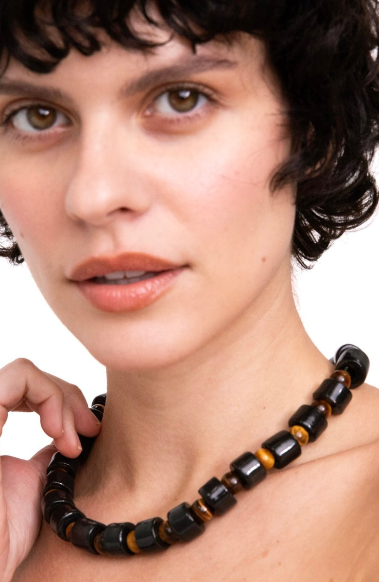 Her New Tribe Bead Two Sundry Necklace, Alternate, color, Tap & Tigers Eye