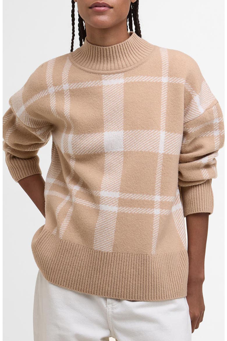 Harriet Plaid Wool Blend Mock Neck Sweater, Main, color, PALE CAMEL