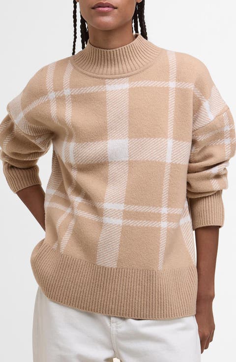 Harriet Plaid Wool Blend Mock Neck Sweater