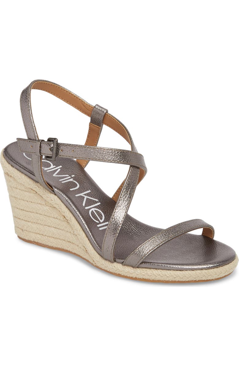 Calvin Klein Bellemine Espadrille Wedge Sandal, Main, color, Anthracite Leather