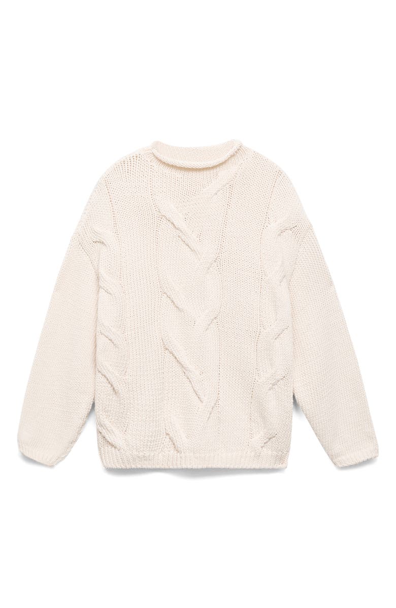 MANGO Trenzas Cable Roll Neck Sweater, Main, color, Off White