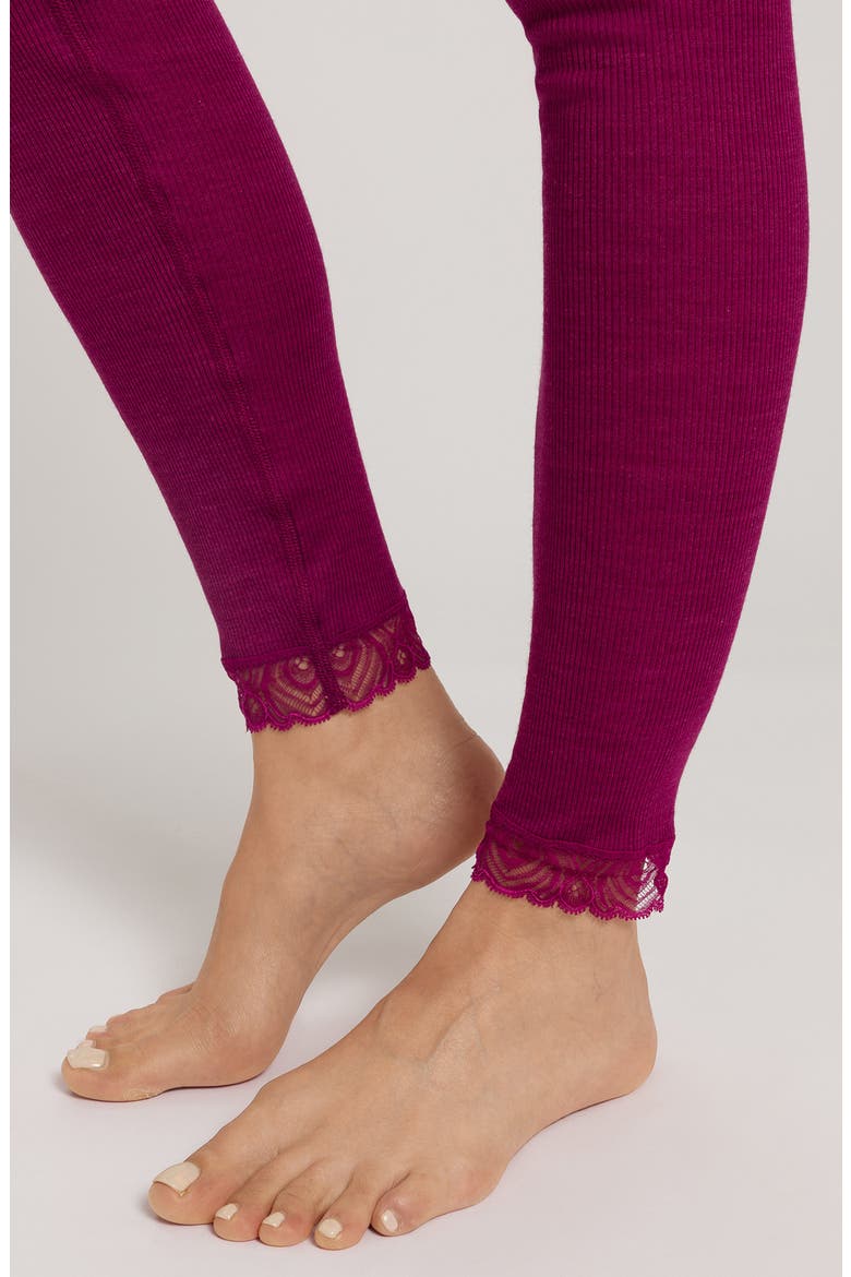 Lace Trim Merino Wool & Silk Rib Leggings, Alternate, color, PINK TOURMALINE