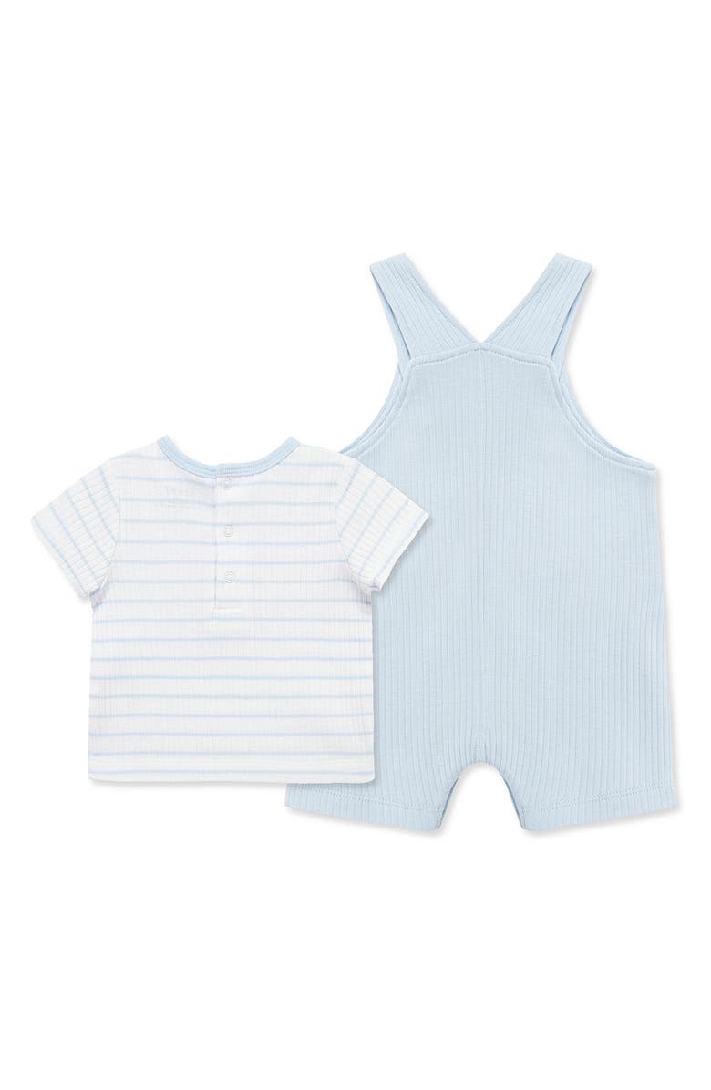 Little Me Stripe T-Shirt & Puppy Overalls Set, Alternate, color, Blue