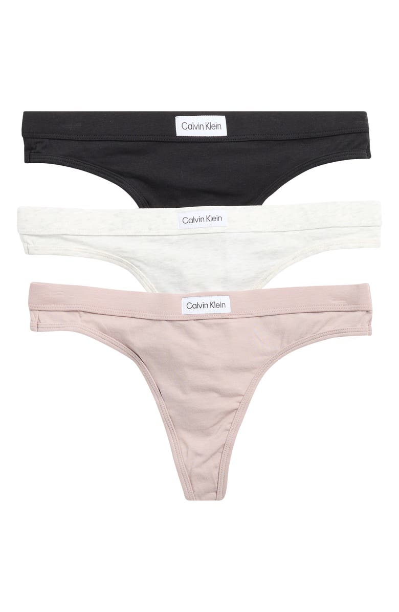 Calvin Klein Assorted 3-Pack Thongs, Main, color, Black/Light Grey/Pink