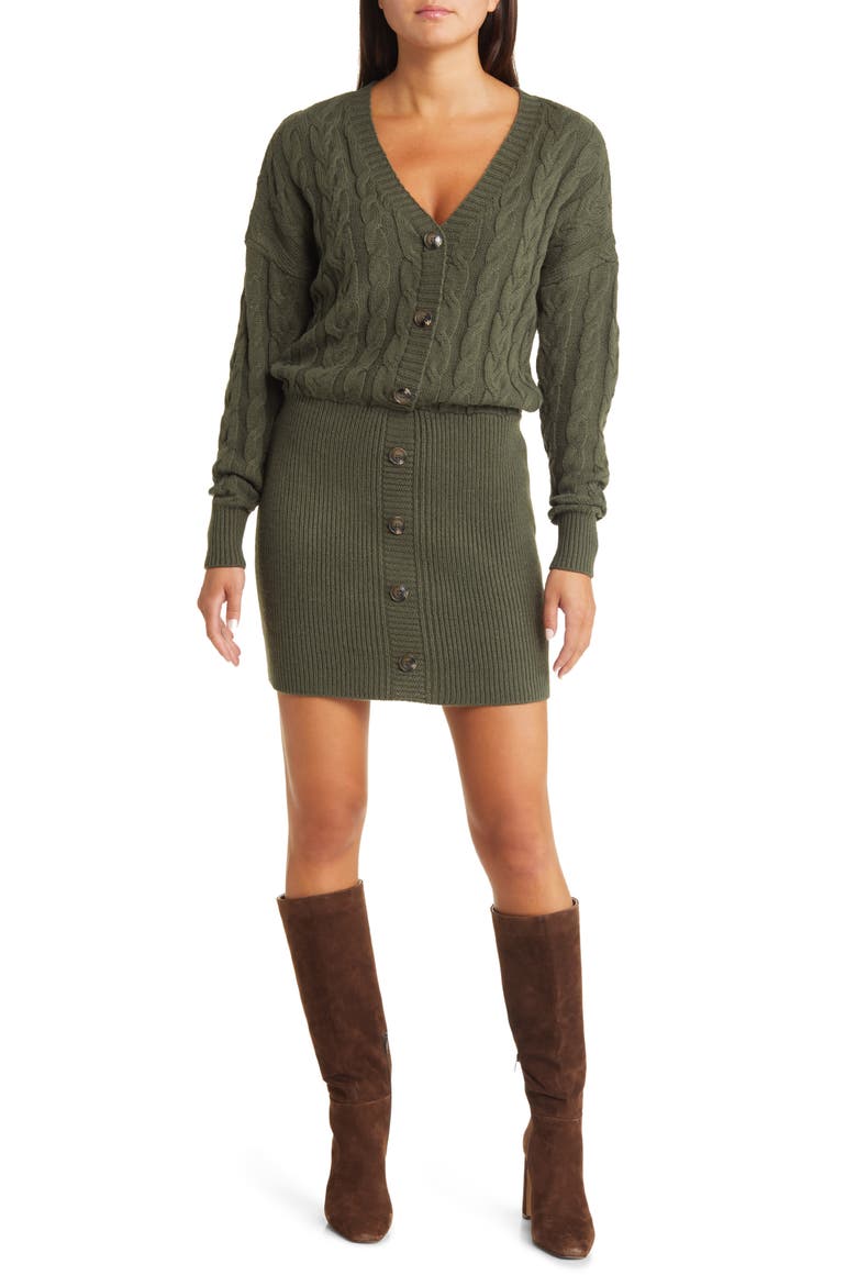 Long Sleeve Sweater Dress, Main, color, DEEP OLIVE