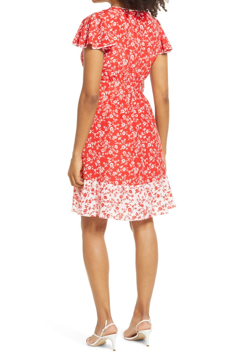 Floral Faux Wrap Dress, Alternate, color, RED