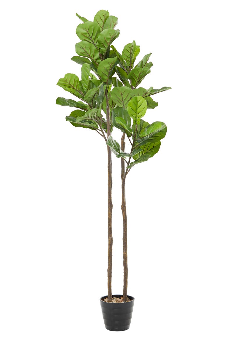 Green Faux Foliage Artificial Fiddle Fig Leaf Tree, Main, color, GREEN