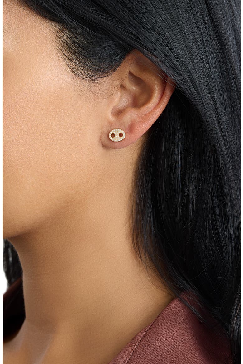 Modern Muse Faux Pearl Mariner Stud Earrings, Alternate, color, GOLD