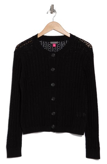 Shop Vince Camuto Pointelle Stitch Cardigan In Rich Black