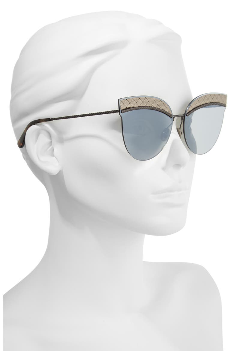 64mm Semi-Rimless Cat Eye Sunglasses, Alternate, color, SILVER