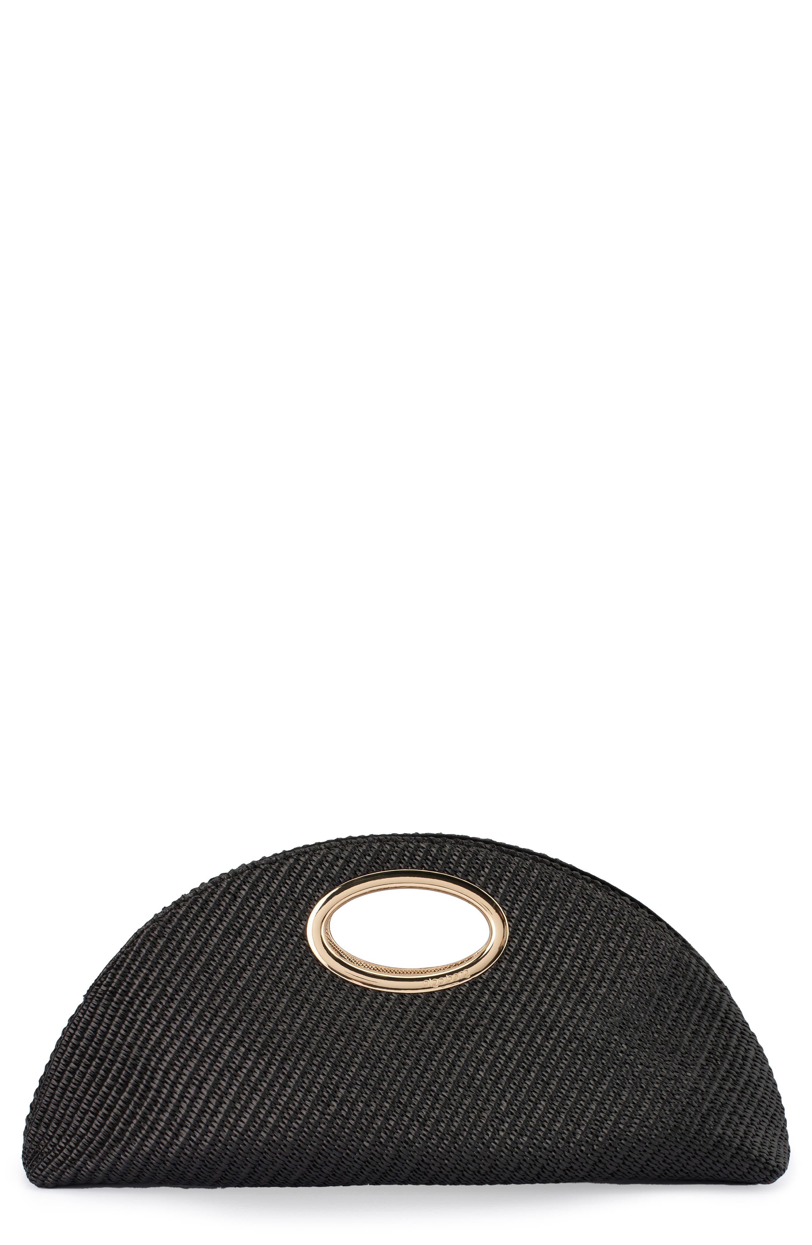 Olga Berg Geena Straw Clutch, Main, color, Black