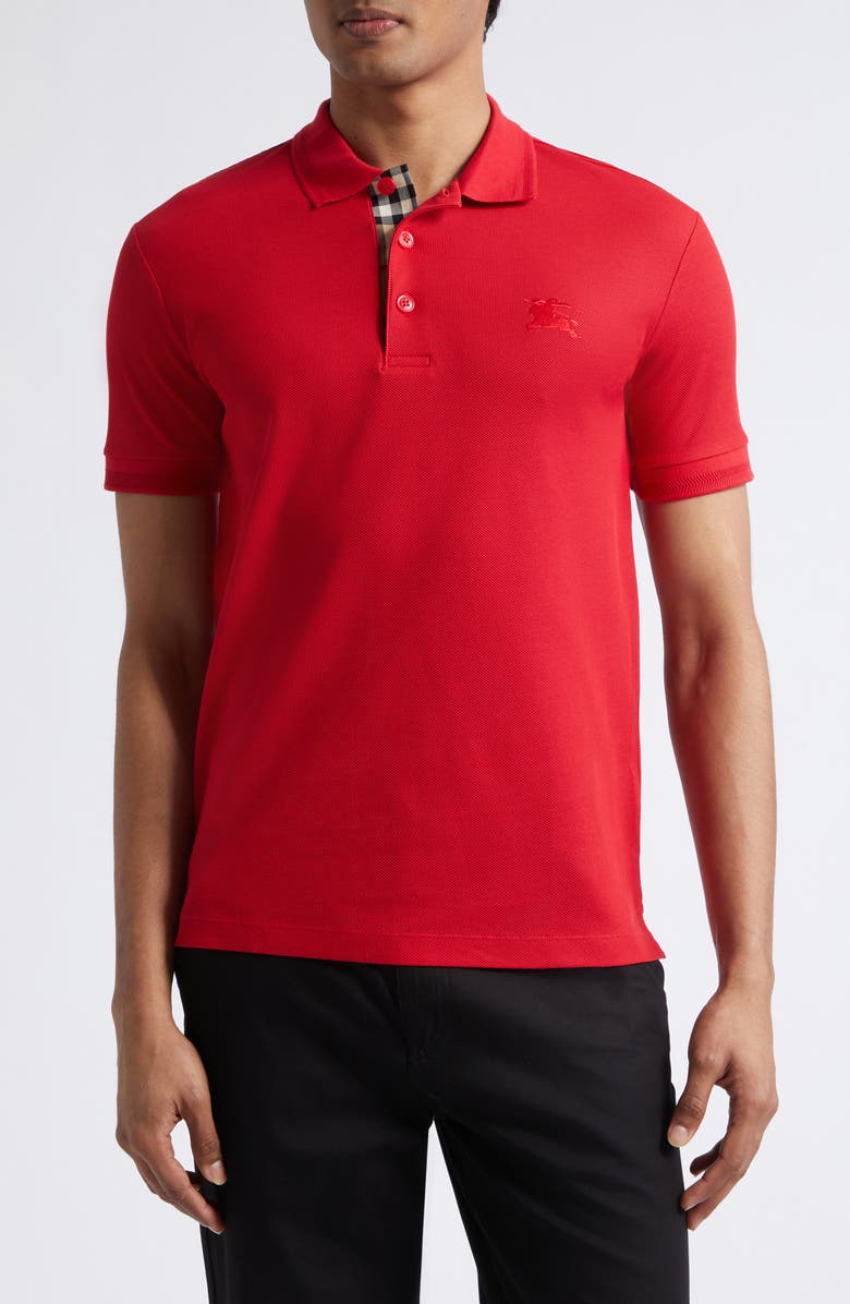 Burberry Eddie Equestrian Knight Design Cotton Piqué Polo, Main, color, Currant Red