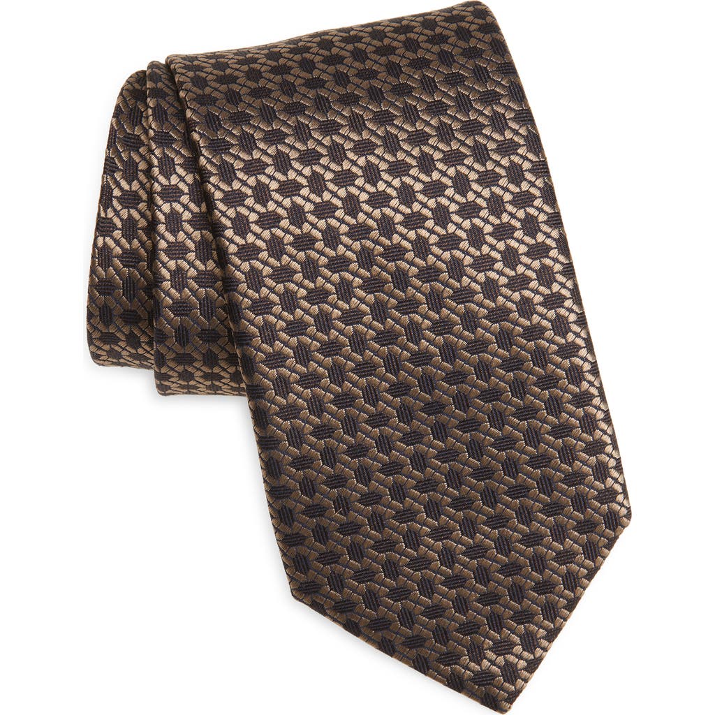 Canali Geometric Silk Tie In Brown