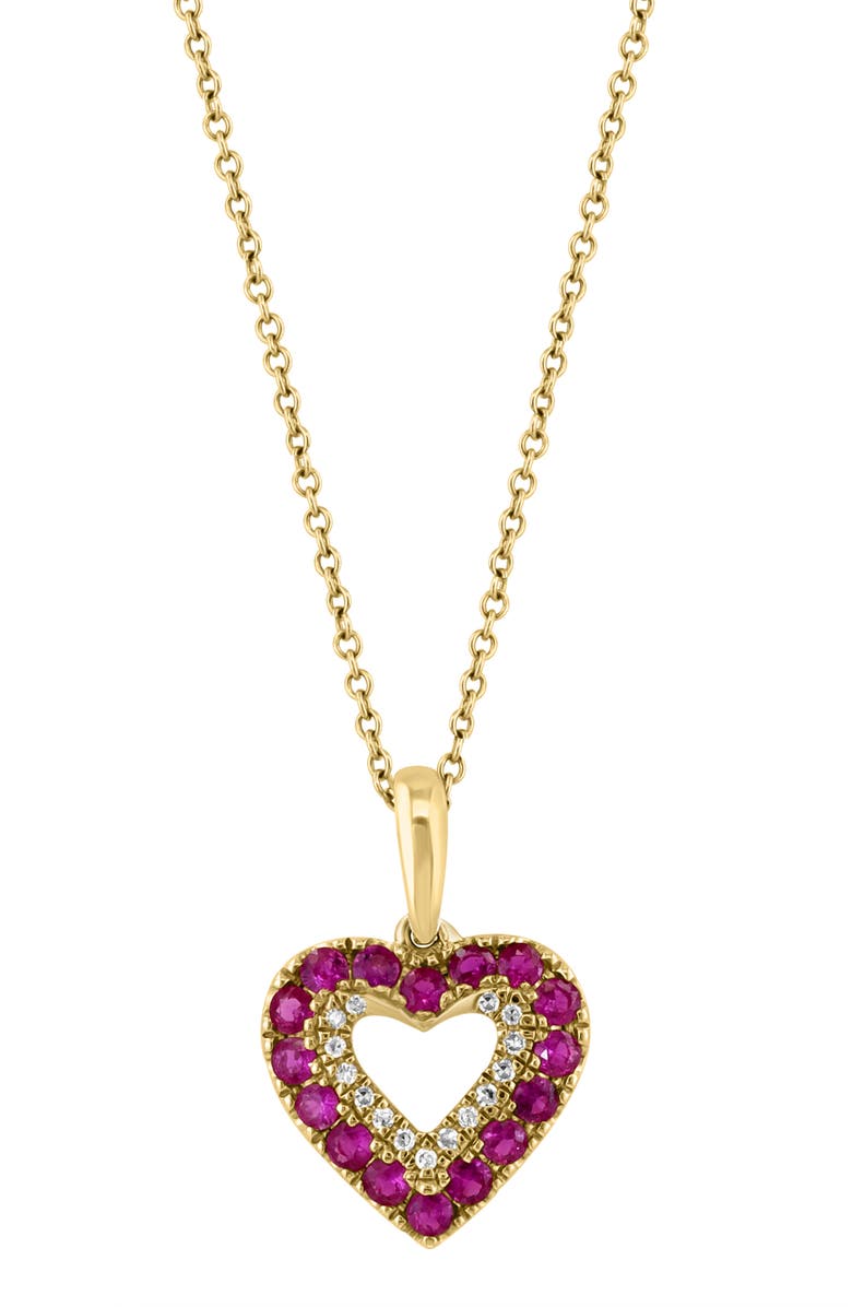 EFFY 14K Yellow Gold Diamond & Ruby Heart Pendant Necklace - 0.06ct., Main, color,