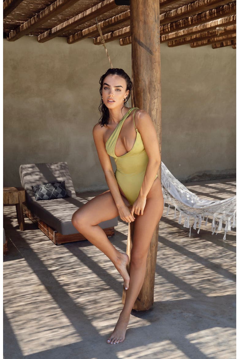 Sindy One-Shoulder Cut-Out Swimsuit, Alternate, color, Green