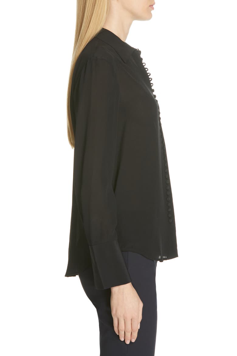 Helek Covered Button Silk Shirt, Alternate, color, BLACK