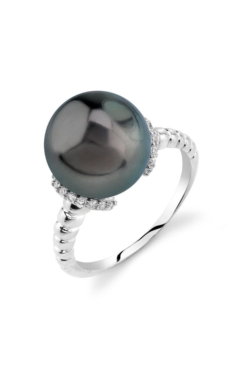 Tahitian South Sea Pearl & Diamond Jackie Ring, Main, color, White Gold