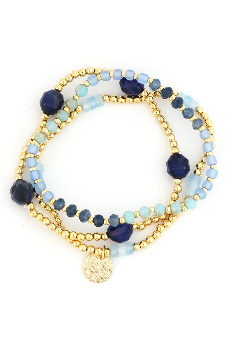 Panacea Set of 3 Beaded Stretch Bracelets, Main, color, Blue