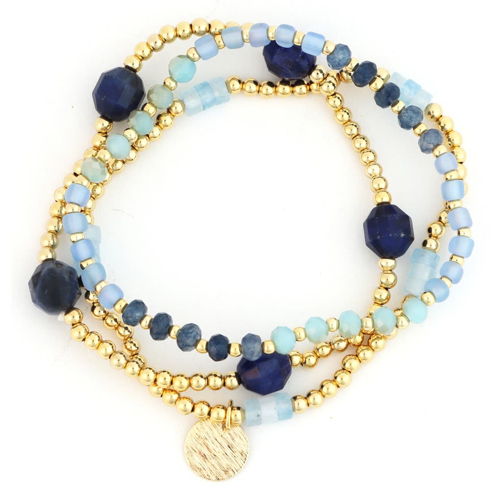 Panacea Set Of 3 Beaded Stretch Bracelets In Gold
