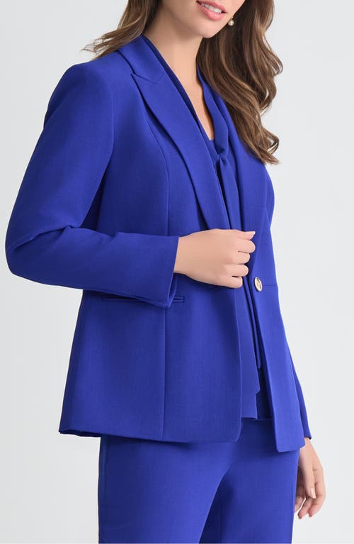 Kasper Peak Lapel Stretch Crepe Peplum Blazer In Blue