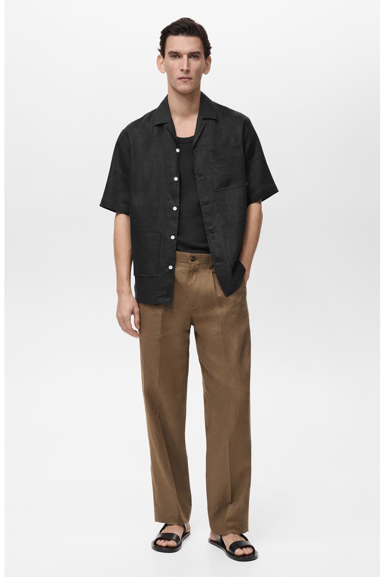Short Sleeve Linen Button-Up Shirt, Alternate, color, BLACK