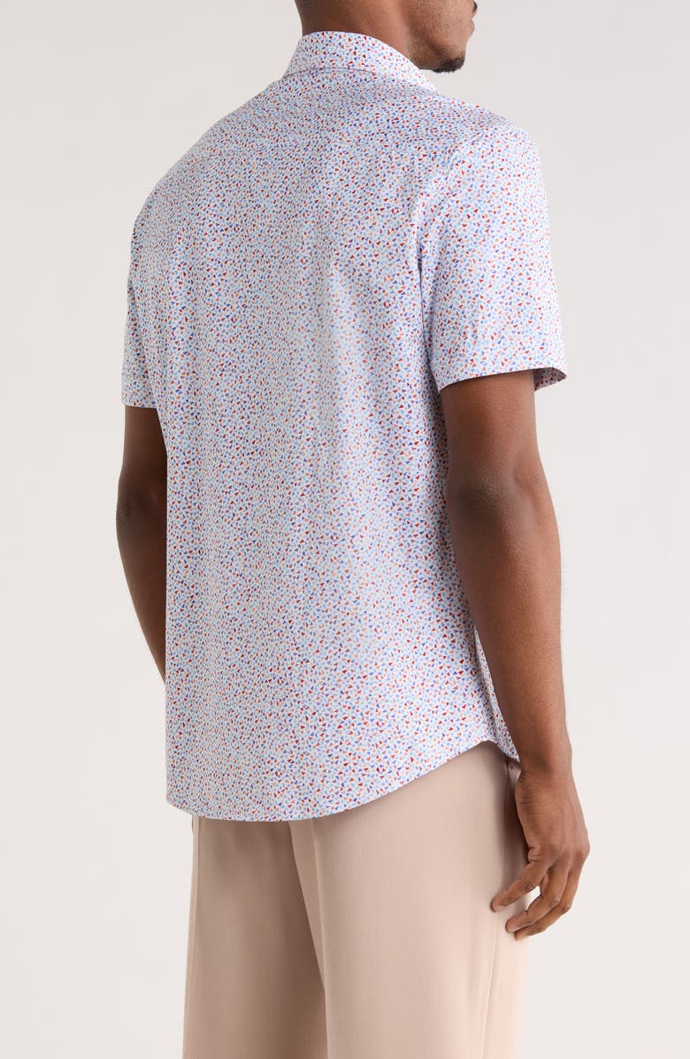 Bugatchi Print Short Sleeve Button-Up Shirt, Alternate, color, Pimento