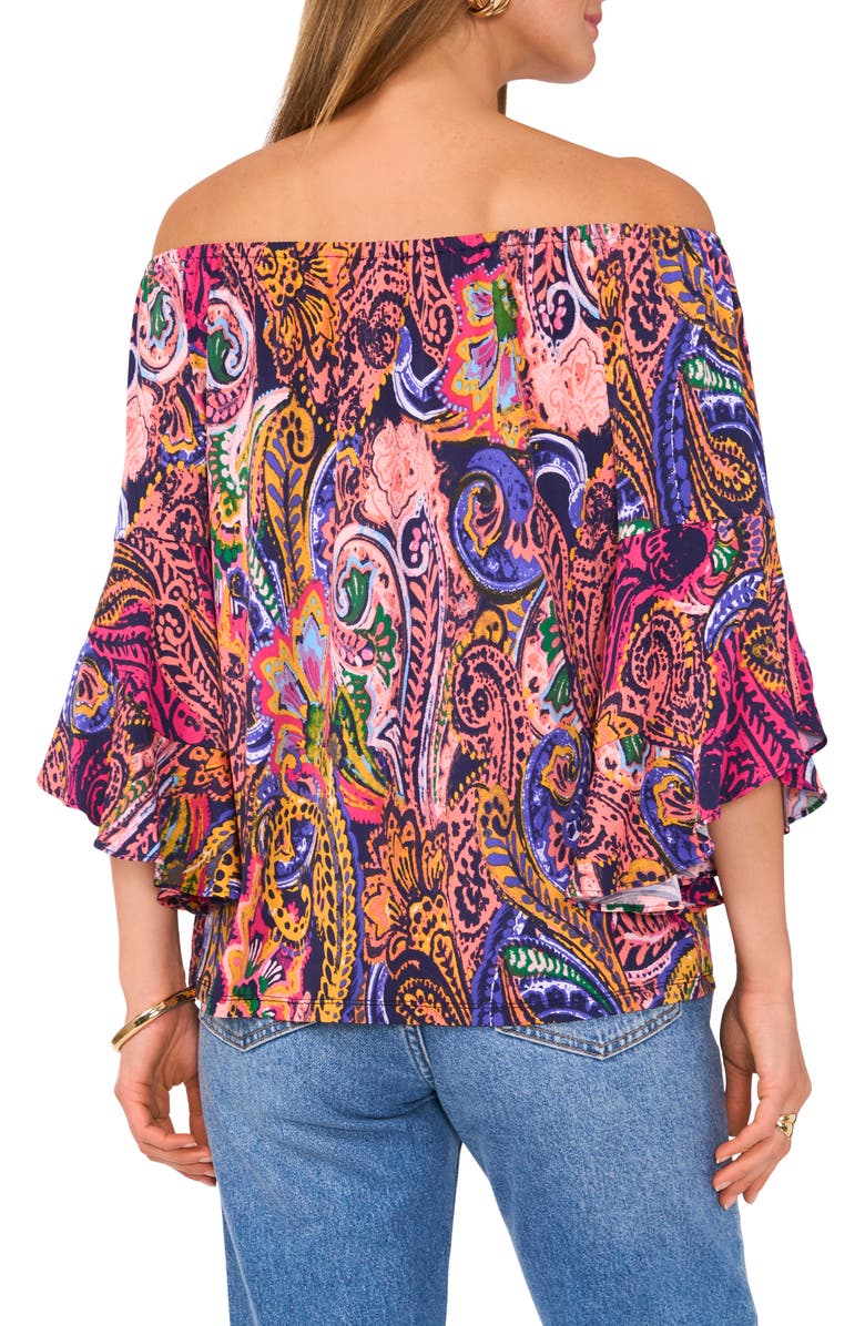 Vince Camuto Paisley Flutter Sleeve Off the Shoulder Top, Alternate, color, 
