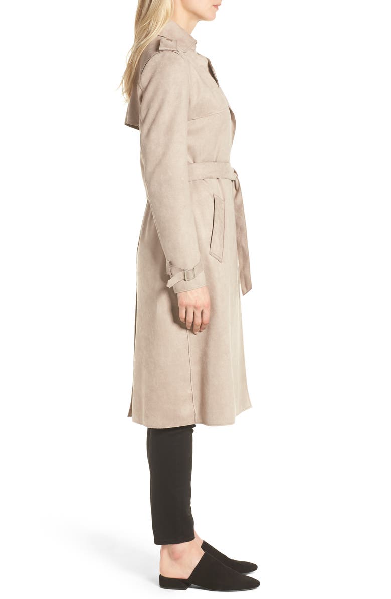 Tahari Mel Faux Suede Trench Coat, Alternate, color,