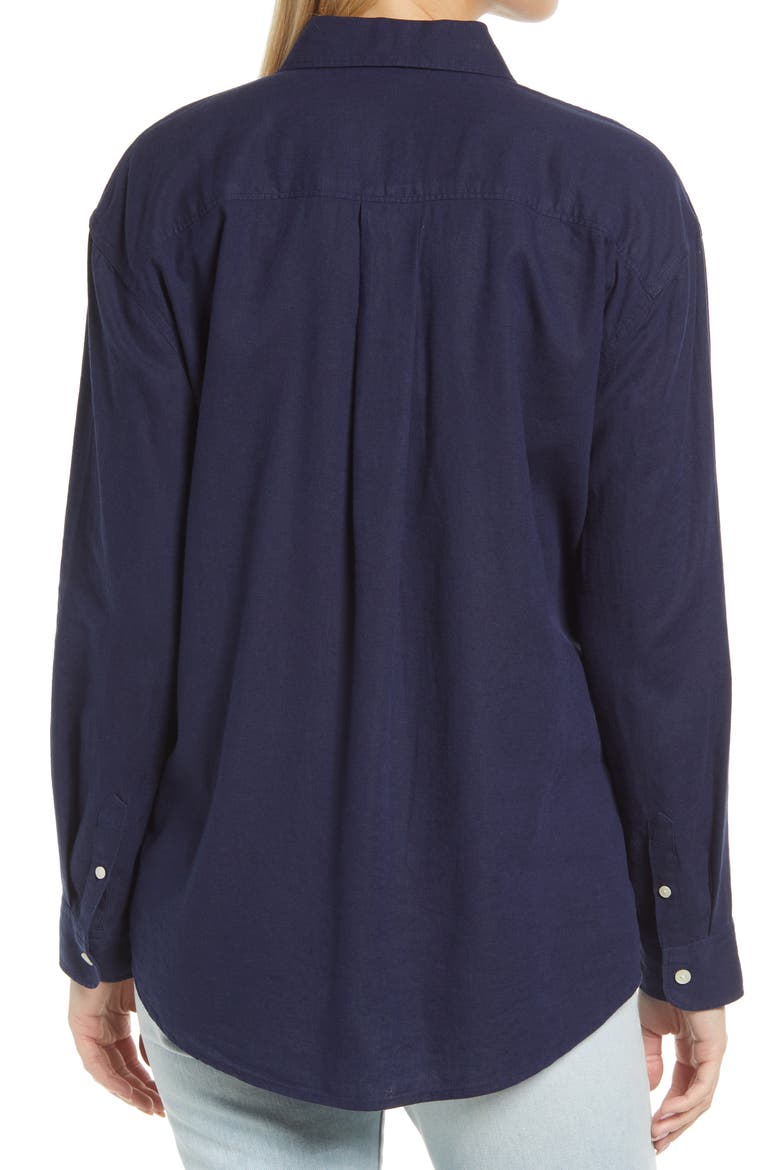 Women's Linen Button-Up Shirt, Alternate, color, NAVY PEACOAT