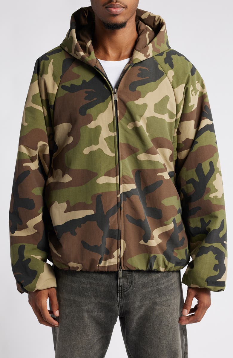 Fear of God Essentials Gender Inclusive Camo Print Hooded Jacket, Alternate, color,
