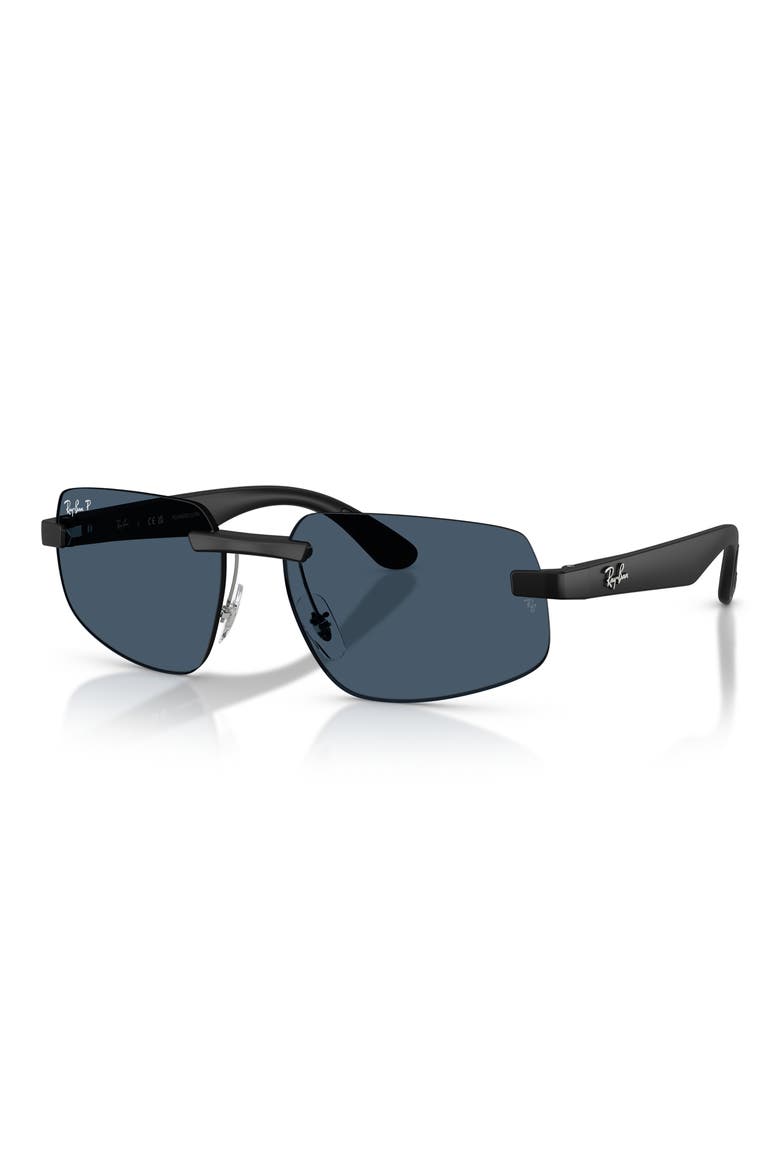 60mm Polarized Irregular Sunglasses, Alternate, color, SAND BLACK / POLAR BLUE