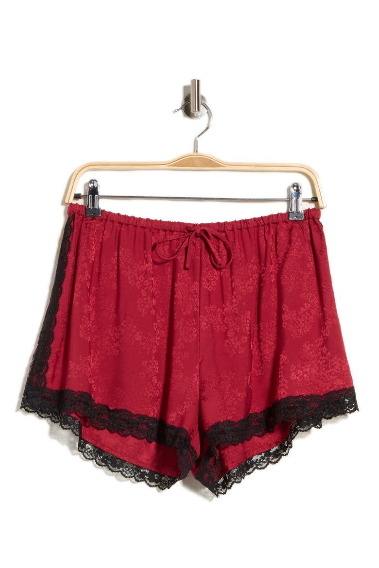 Lace Trim Jacquard Shorts, Main, color, BERRY