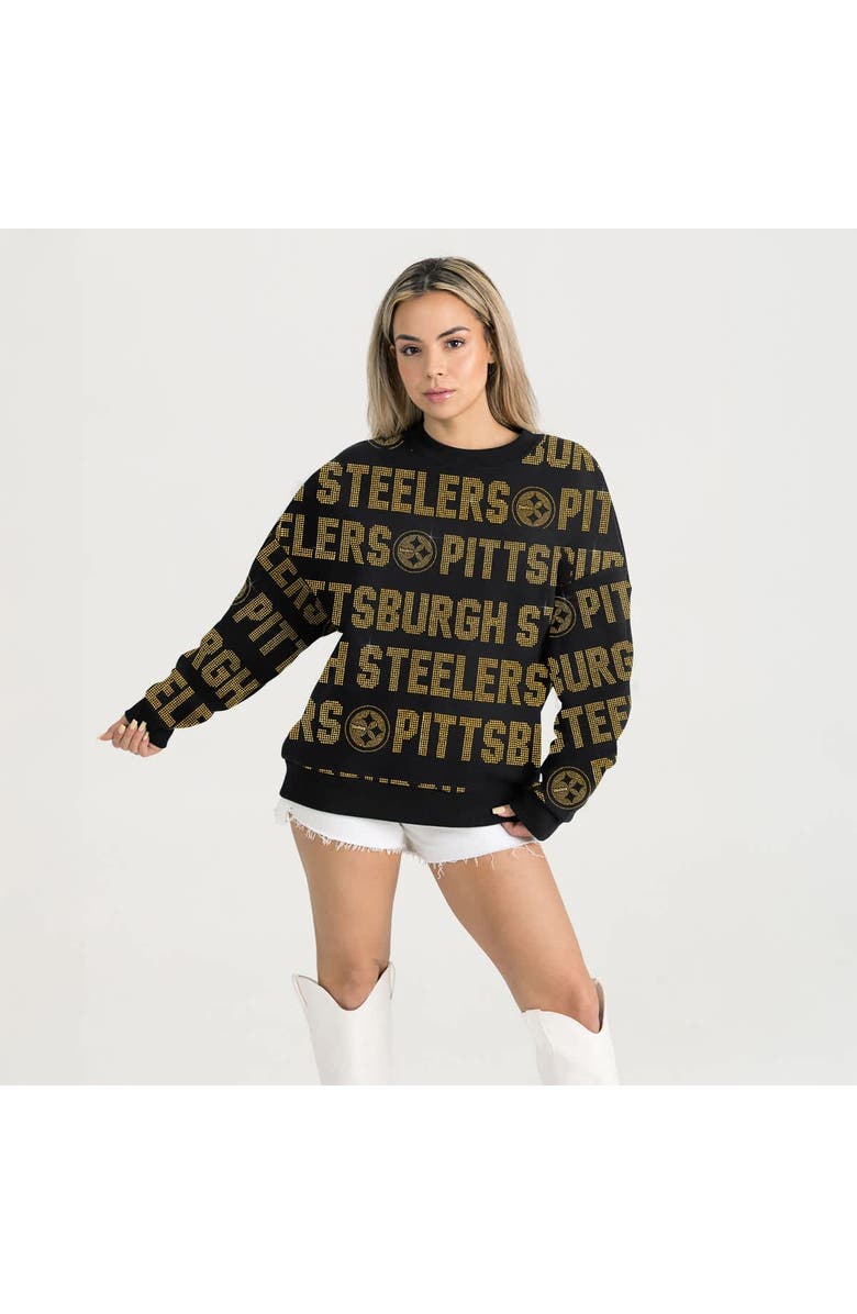 GAMEDAY COUTURE Women's Gameday Couture Black Pittsburgh Steelers Oversized Hype Era Rhinestone Text Sweatshirt, Alternate, color, Black