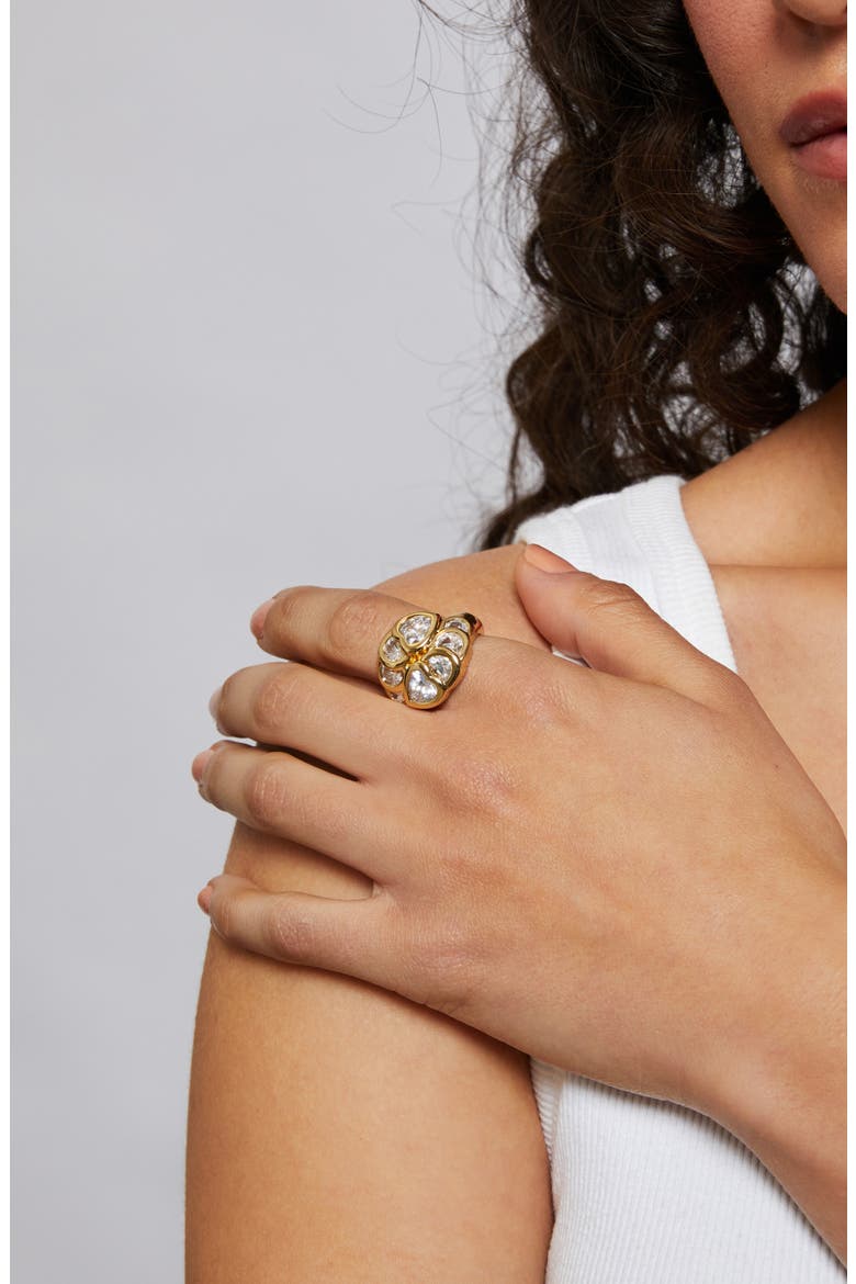 Mixed Cut Cubic Zirconia Cocktail Ring, Alternate, color, GOLD