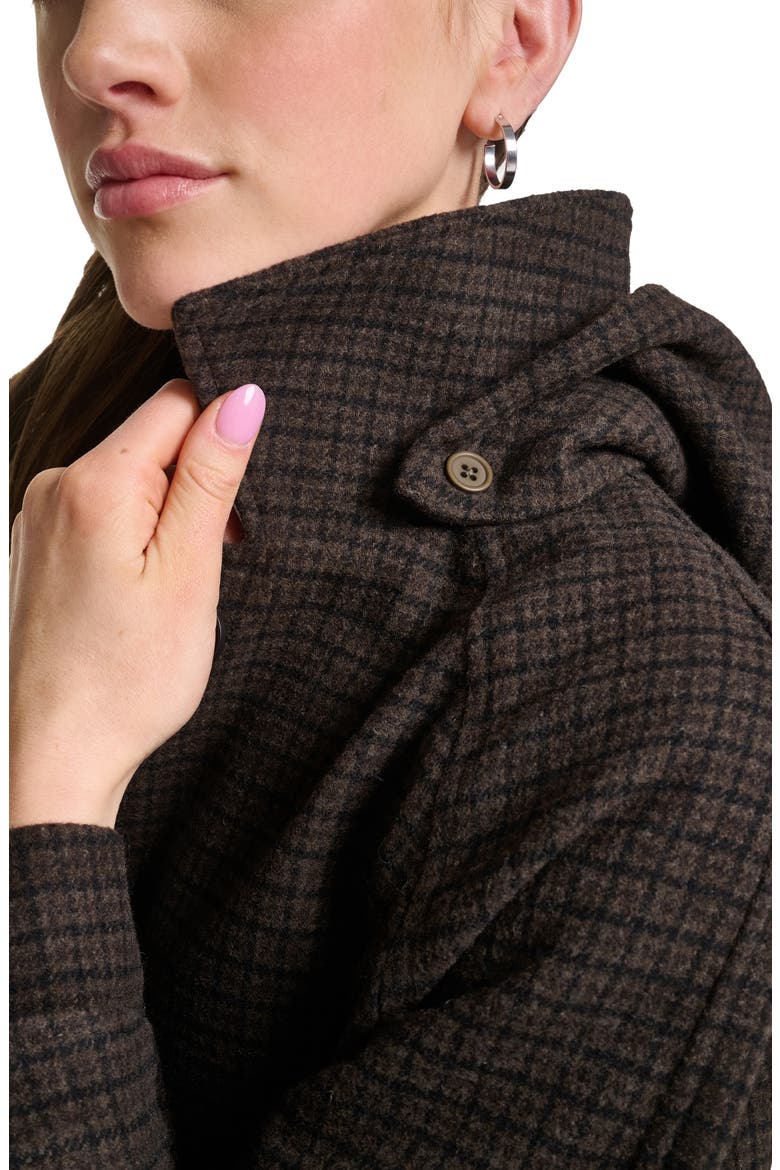 Wool Blend Mac Coat with Detachable Hood, Alternate, color, BROWN CHECK