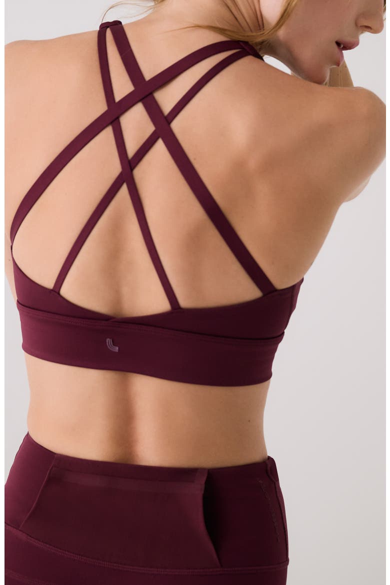 Action Strappy Sports Bra, Alternate, color, DARK CHERRY