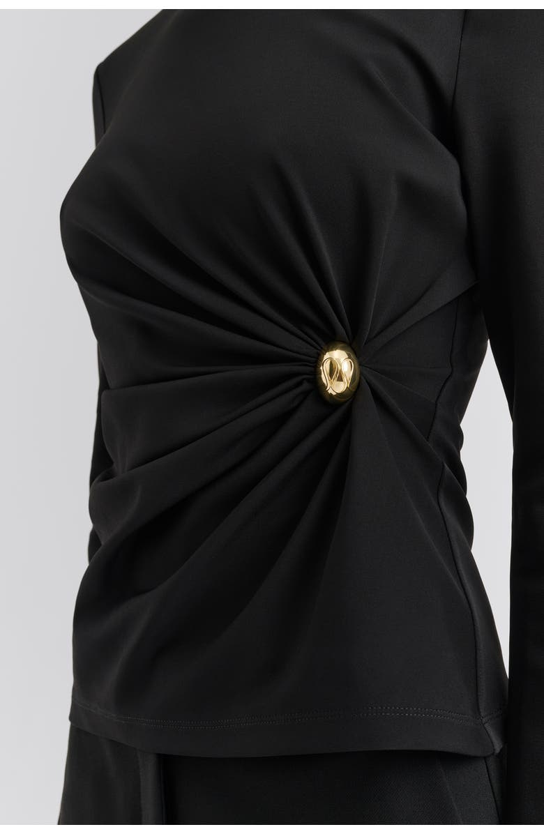 Malina Mailey Jersey Brooch Long Sleeve Top, Alternate, color, Black