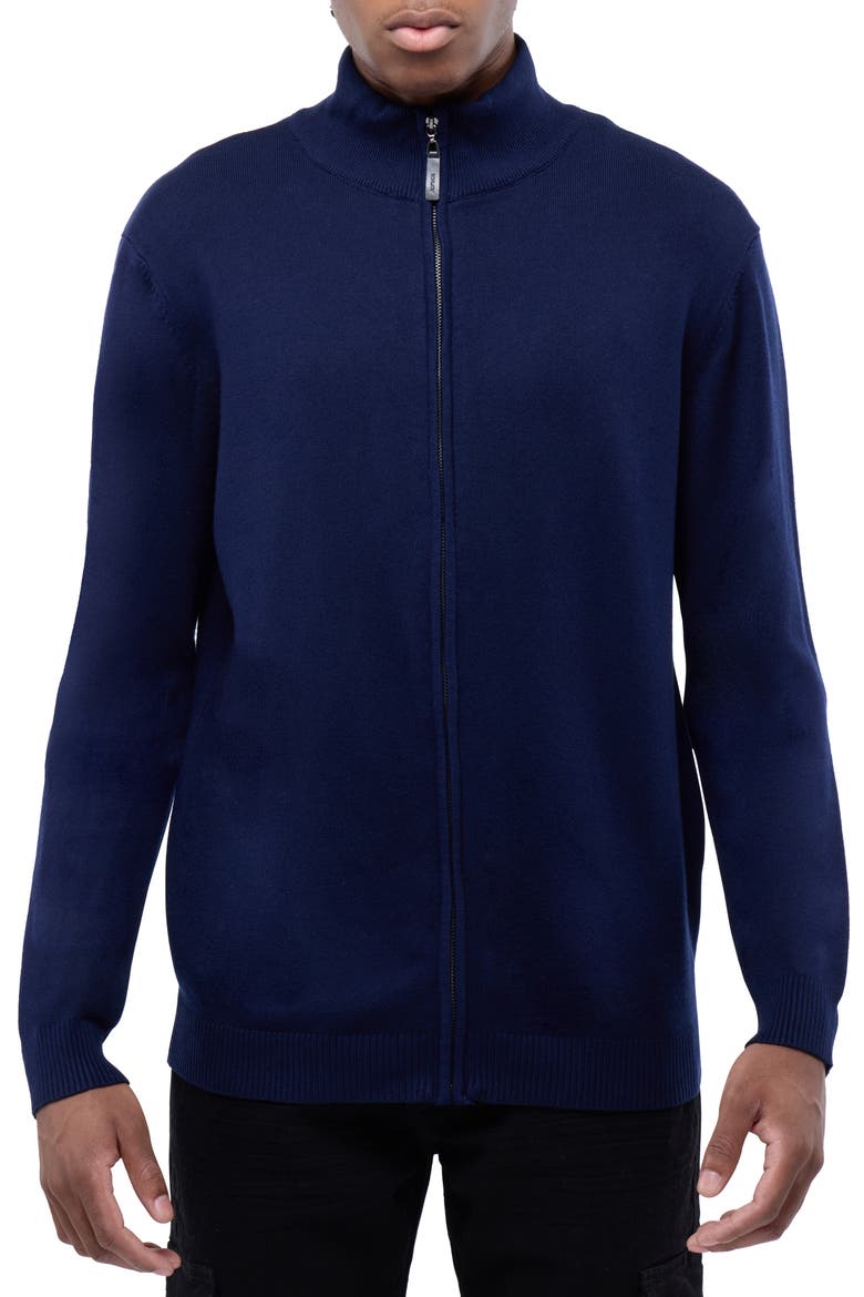 Mock Neck Full Zip Sweater, Main, color, NAVY