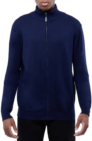 X-ray Xray Mock Neck Full Zip Sweater In Navy