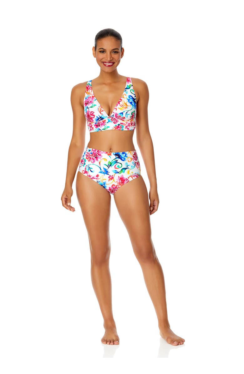 Anne Cole Women's Watercolor Paisley Soft Band Shirred Bralette Bikini Top, Alternate, color, 