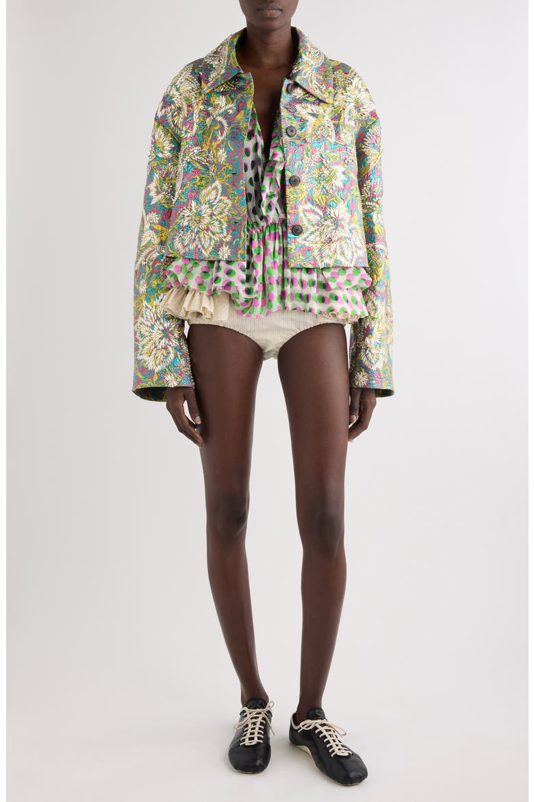 Dries Van Noten Rosea Floral Jacquard Lamé Crop Jacket (Women