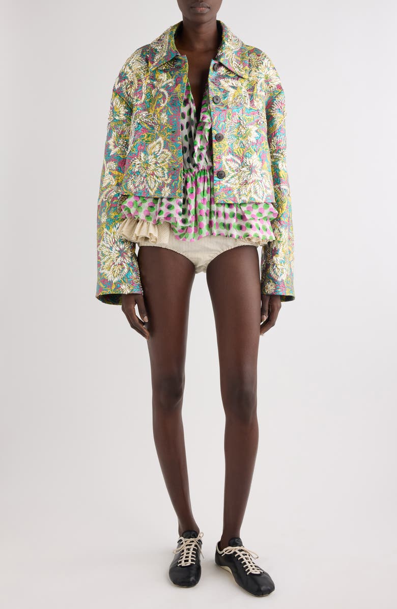Dries Van Noten Rosea Floral Jacquard Lamé Crop Jacket, Alternate, color, Lemon