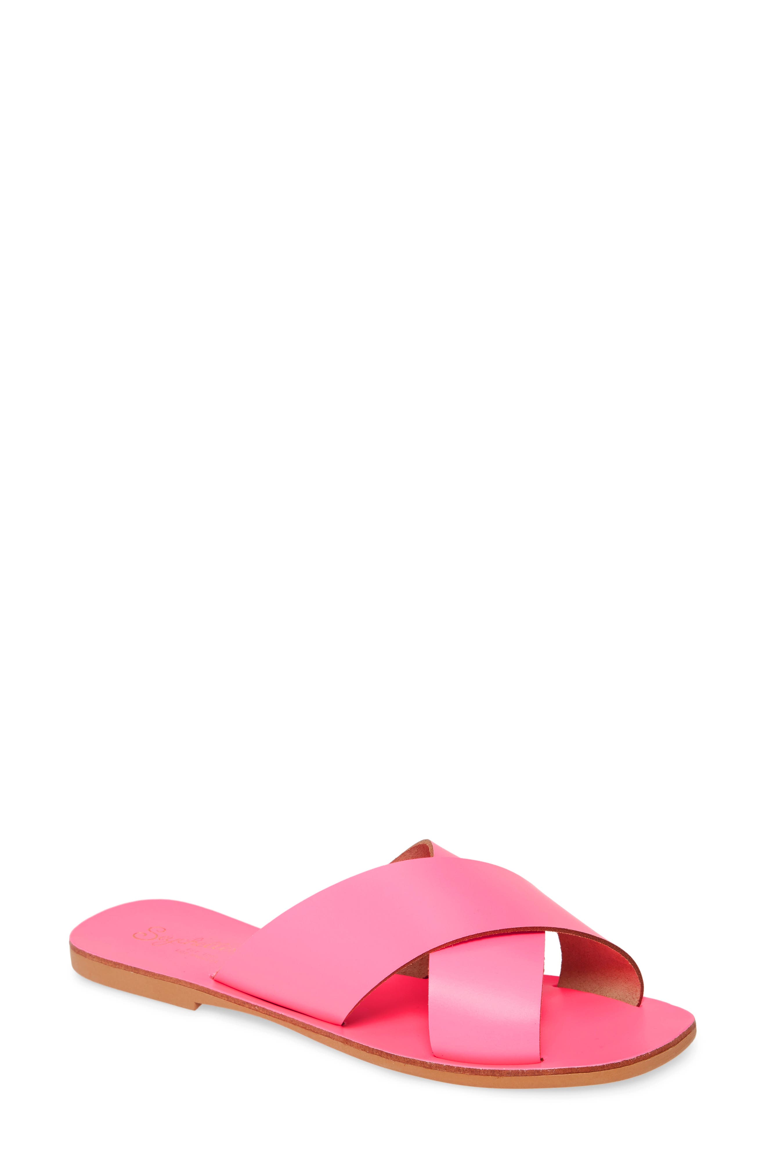 Total Relaxation Slide Sandal, Main, color, NEON PINK LEATHER