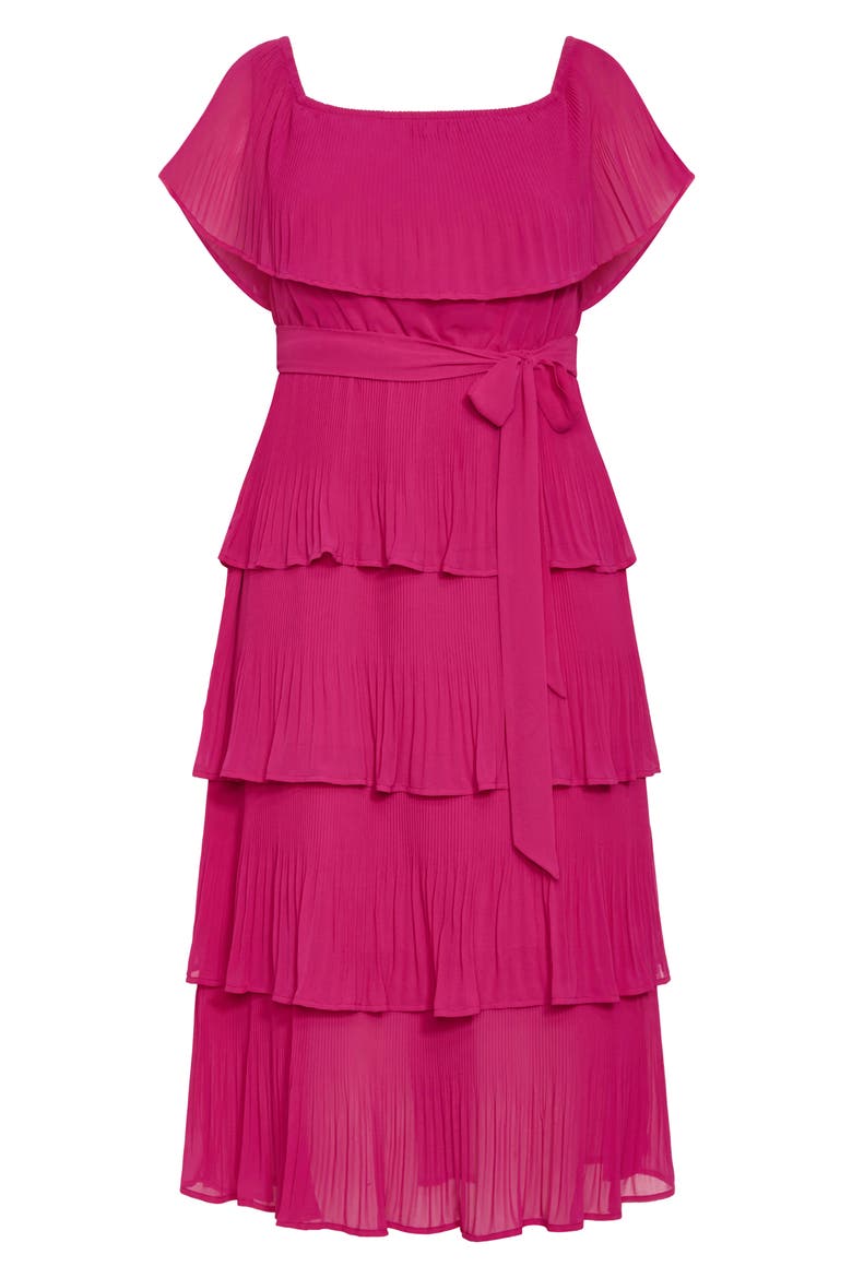 Night Garden Off the Shoulder Tiered Dress, Alternate, color, HOT PINK