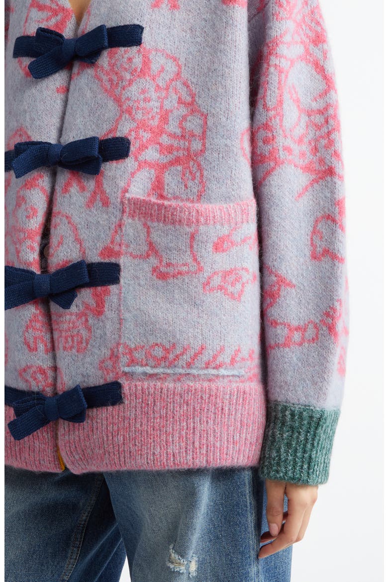 Fuzzy Laza Alpaca & Wool Blend Cardigan, Alternate, color, SKY/ PINK